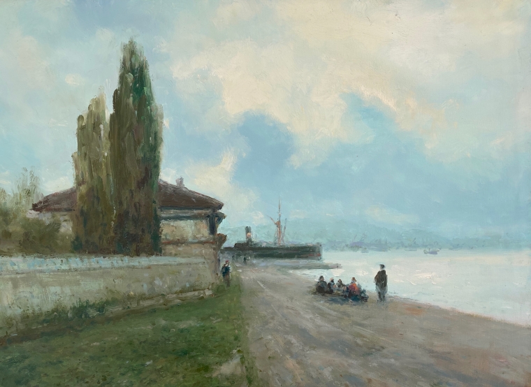 Near to Port, Original oil Painting, Museum Quality, One of a Kind               